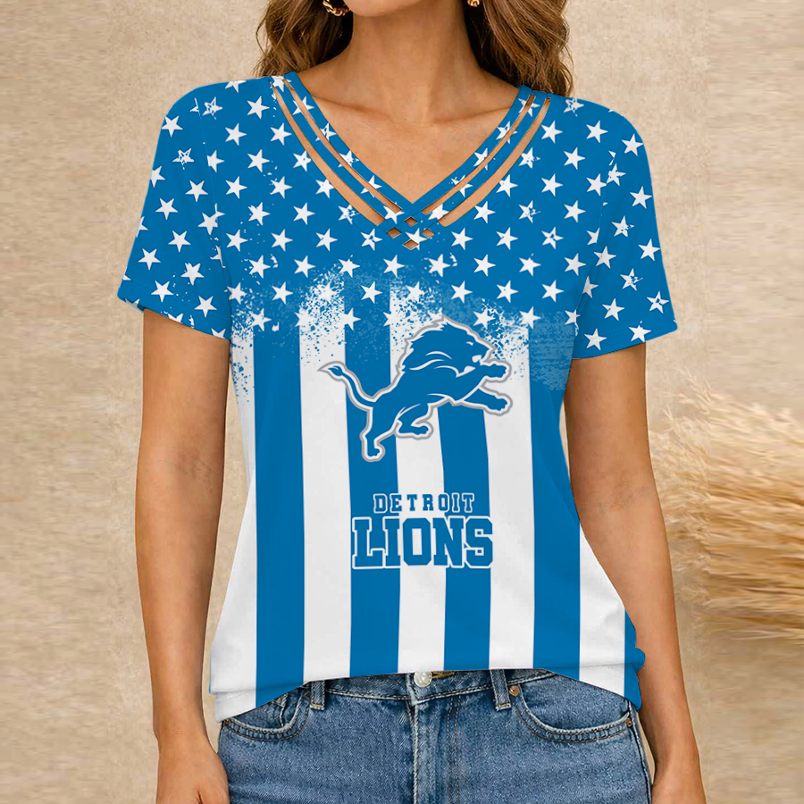 [SPECIAL OFFER] NEW CUSTOMIZED NFL04 DTL DETROIT LIONS V-NECK SHIRT