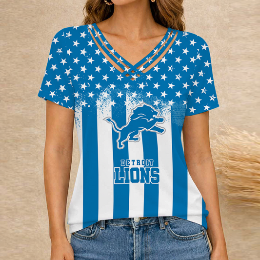 [SPECIAL OFFER] NEW CUSTOMIZED NFL04 DTL DETROIT LIONS V-NECK SHIRT