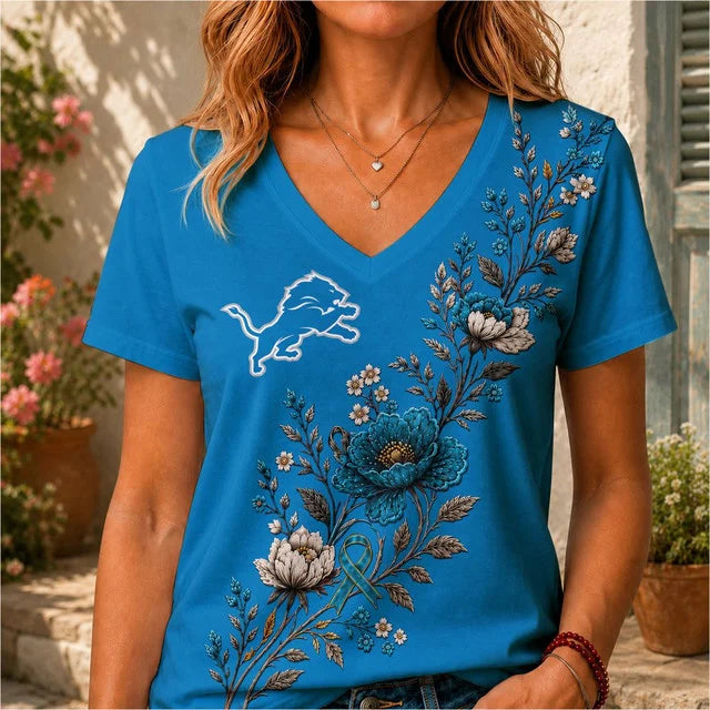ELITE EDITION - NEW CUSTOMIZED NFL04 DTL DETROIT LIONS V-NECK FEMALE SHIRT