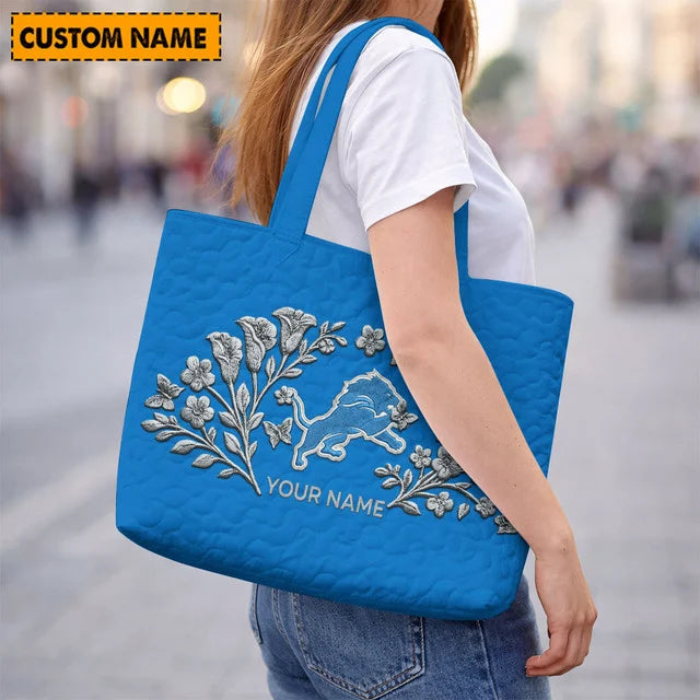ELITE EDITION - NEW CUSTOMIZED NFL04 DTL DETROIT LIONS QUILTED TOTE BAG