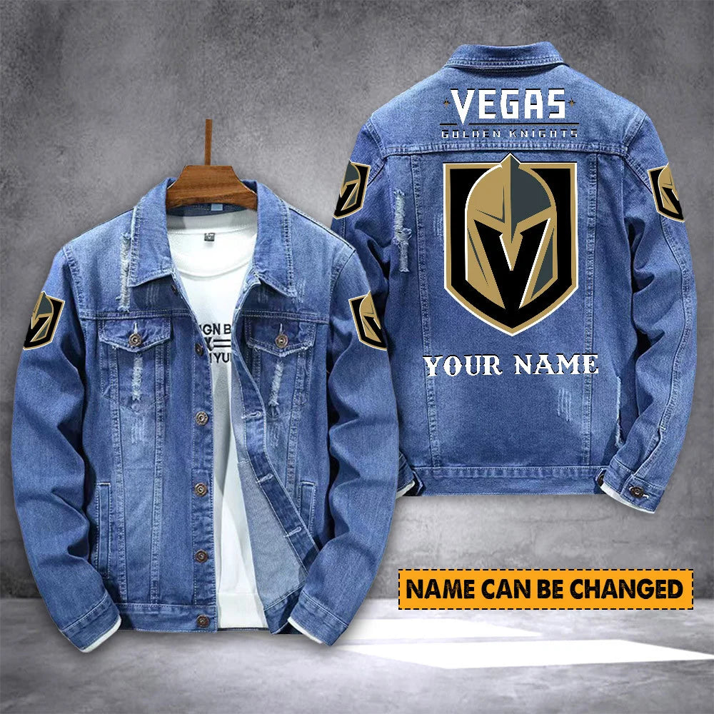 ELITE EDITION - NEW CUSTOMIZED NHL04 VGK VEGAS GOLDEN KNIGHTS DENIM JACKET