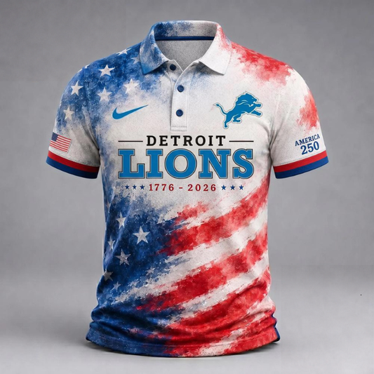MEGA SALE - NEW CUSTOMIZED NFL04 DTL DETROIT LIONS USA 250TH ANNIVERSARY POLO SHIRT, ZIP POLO SHIRT & T-SHIRTS