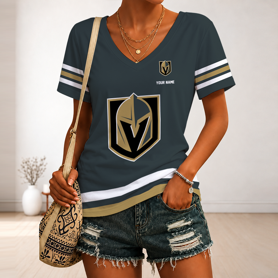 [SUPER SALE] NEW CUSTOMIZED NHL04 VGK VEGAS GOLDEN KNIGHTS V-NECK FEMALE SHIRT
