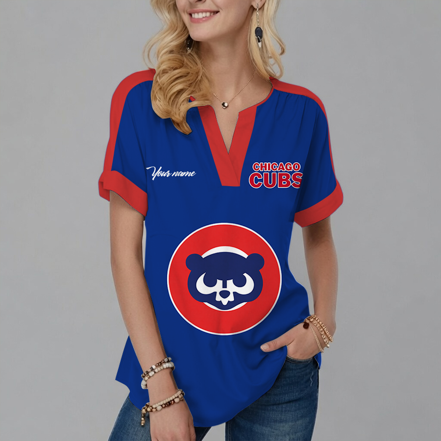 [FLASH SALE] NEW CUSTOMIZED MLB04 CCS CHICAGO CUBS V-NECK FEMALE SHIRT