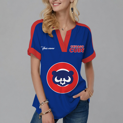 [FLASH SALE] NEW CUSTOMIZED MLB04 CCS CHICAGO CUBS V-NECK FEMALE SHIRT