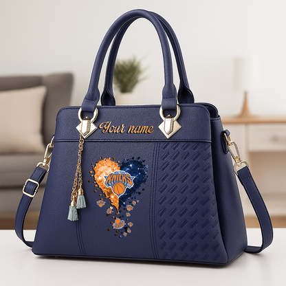 LIMITED EDITION - NEW CUSTOMIZED NBA04 NYK NEW YORK KNICKS ZIP HANDBAG MULTICOLOR