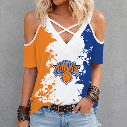 [HOT DEAL] NEW CUSTOMIZED NBA04 NYK NEW YORK KNICKS CRISS CROSS V-NECK TOP