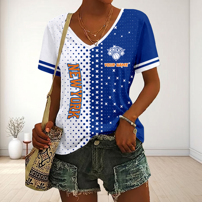 LIMITED EDITION - NEW CUSTOMIZED NBA04 NYK NEW YORK KNICKS V-NECK FEMALE SHIRT