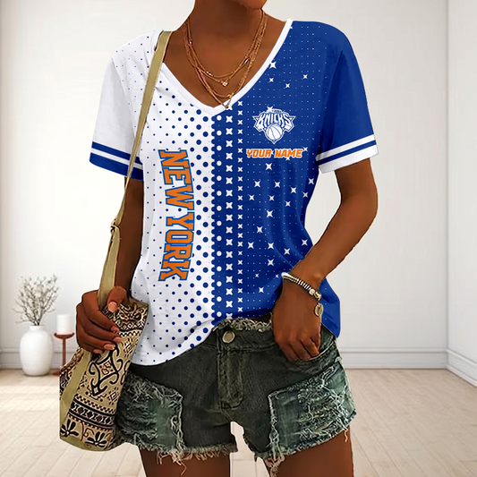 LIMITED EDITION - NEW CUSTOMIZED NBA04 NYK NEW YORK KNICKS V-NECK FEMALE SHIRT