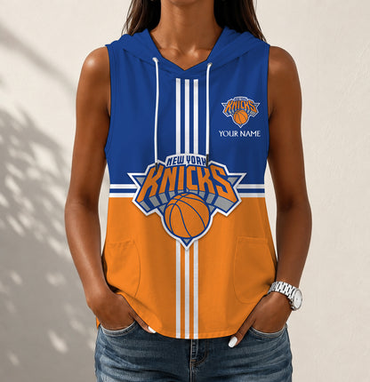 LIMITED EDITION - NEW CUSTOMIZED NBA04 NYK NEW YORK KNICKS WOMEN'S SLEEVELESS HOODED POCKET TANK TOP