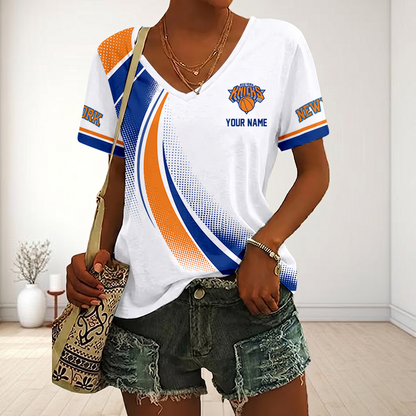 FINAL SALE - NEW CUSTOMIZED NBA04 NYK NEW YORK KNICKS V-NECK FEMALE SHIRT