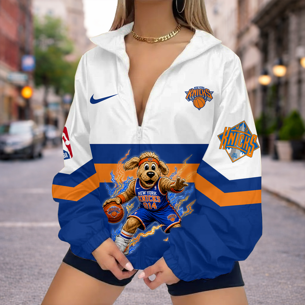 VIRAL EDITION - NEW CUSTOMIZED NBA04 NYK NEW YORK KNICKS V-NECK ZIPPER SWEATSHIRT JACKET