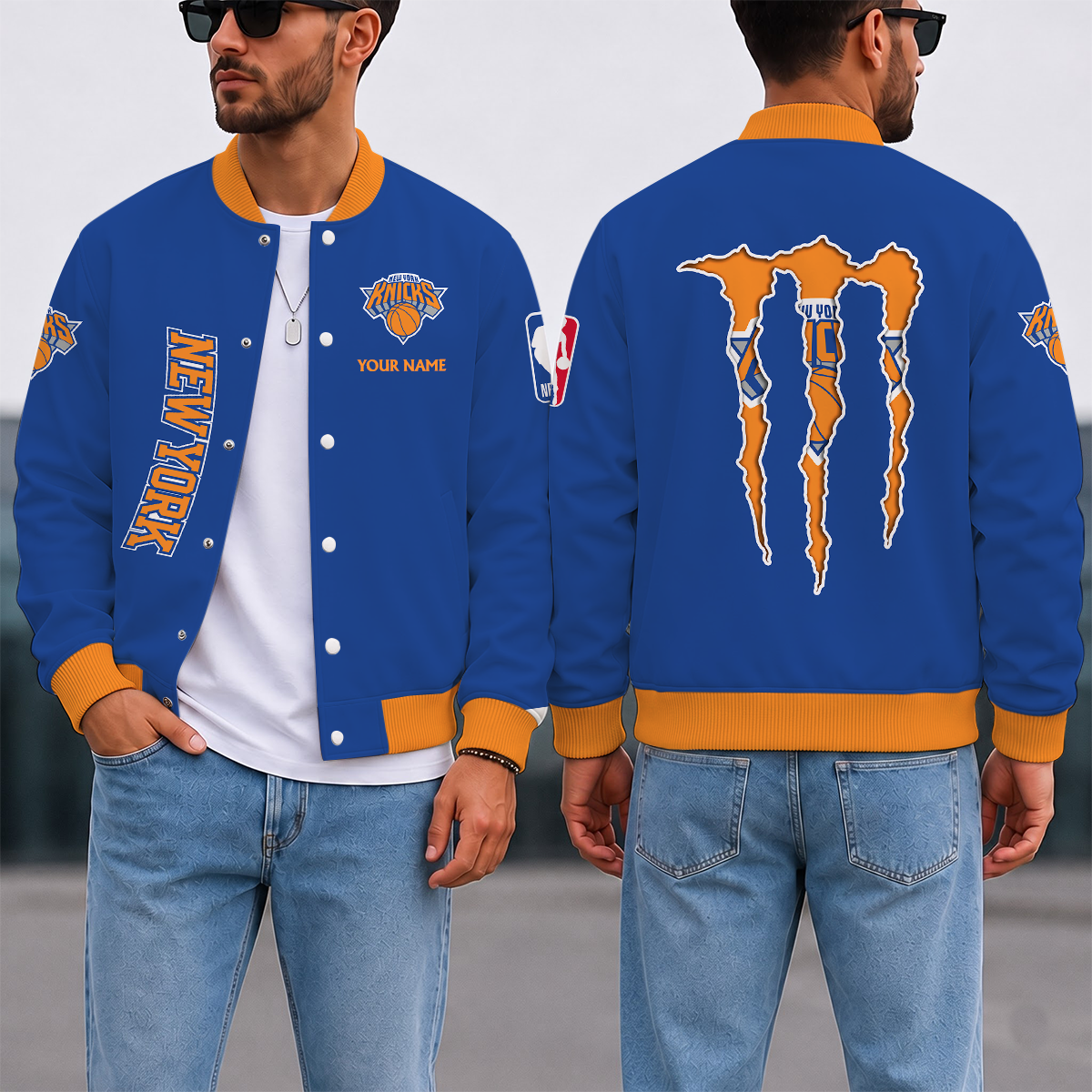 LIMITED EDITION - NEW CUSTOMIZED NBA04 NYK NEW YORK KNICKS BASEBALL JACKET, SATIN VARSITY JACKET