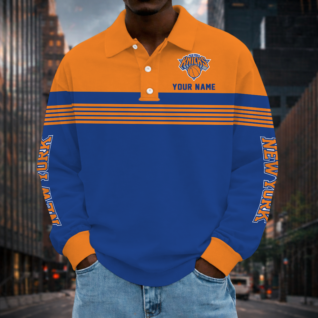 ELITE EDITION - NEW CUSTOMIZED NBA04 NYK NEW YORK KNICKS MEN LONG SLEEVE POLO
