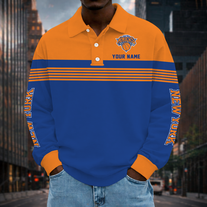 ELITE EDITION - NEW CUSTOMIZED NBA04 NYK NEW YORK KNICKS MEN LONG SLEEVE POLO