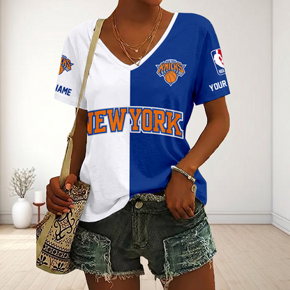 LIMITED EDITION - NEW CUSTOMIZED NBA04 NYK NEW YORK KNICKS V-NECK FEMALE SHIRT