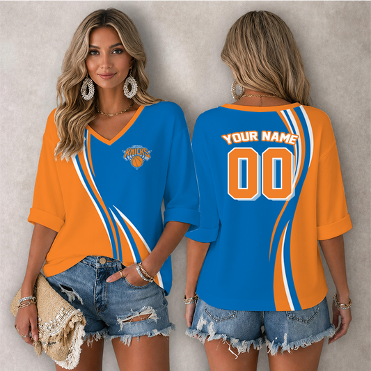 LIMITED EDITION - NEW CUSTOMIZED NBA04 NYK NEW YORK KNICKS WOMEN'S HEART V-NECK LONG SLEEVE SHIRT