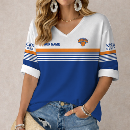 LIMITED EDITION - NEW CUSTOMIZED NBA04 NYK NEW YORK KNICKS WOMEN'S HEART V-NECK LONG SLEEVE SHIRT