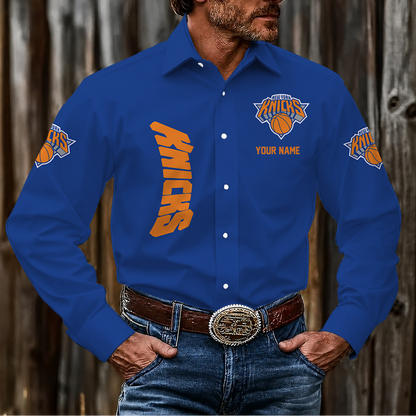 LIMITED EDITION - NEW CUSTOMIZED NBA04 NYK NEW YORK KNICKS MEN'S LONG SLEEVE BUTTON-UP SHIRT