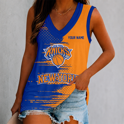 FINAL SALE - NEW CUSTOMIZED NBA04 NYK NEW YORK KNICKS WOMEN'S V-NECK TANK TOP