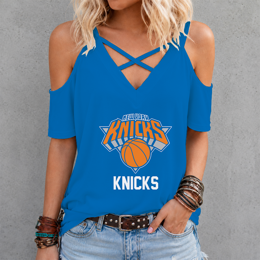 LIMITED EDITION - NEW CUSTOMIZED NBA04 NYK NEW YORK KNICKS CRISS CROSS V-NECK TOP
