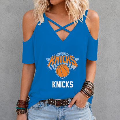 LIMITED EDITION - NEW CUSTOMIZED NBA04 NYK NEW YORK KNICKS CRISS CROSS V-NECK TOP