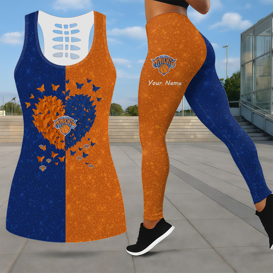 LIMITED EDITION - NEW CUSTOMIZED NBA04 NYK NEW YORK KNICKS LEGGINGS & HOLLOW TANK TOP SET