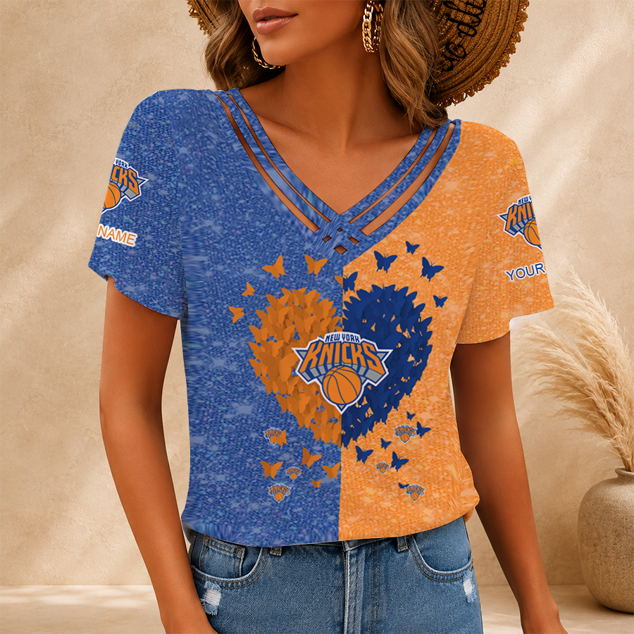 LIMITED EDITION - NEW CUSTOMIZED NBA04 NYK NEW YORK KNICKS V-NECK SHIRT