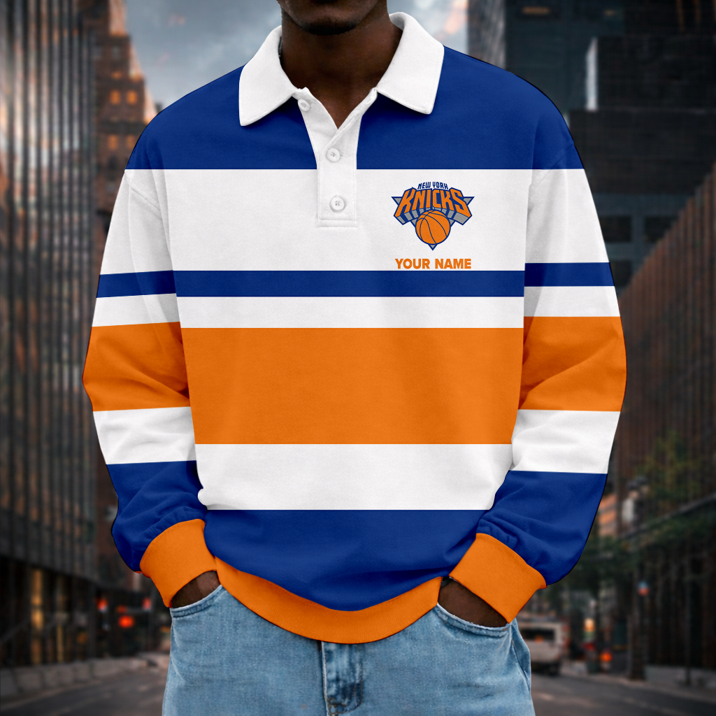 LIMITED EDITION - NEW CUSTOMIZED NBA04 NYK NY KNICKS MEN LONG SLEEVE POLO