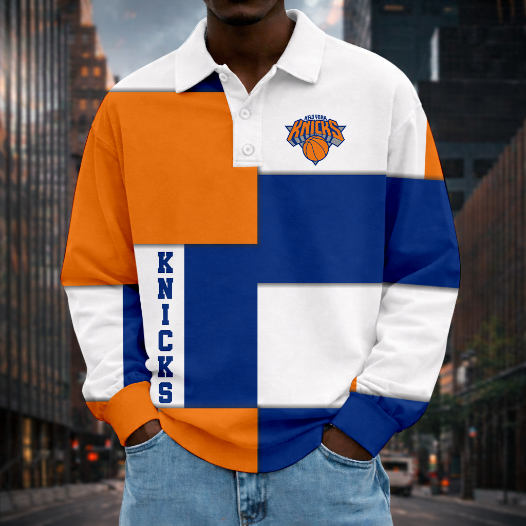 LIMITED EDITION - NEW CUSTOMIZED NBA04 NYK NEW YORK KNICKS MEN LONG SLEEVE POLO