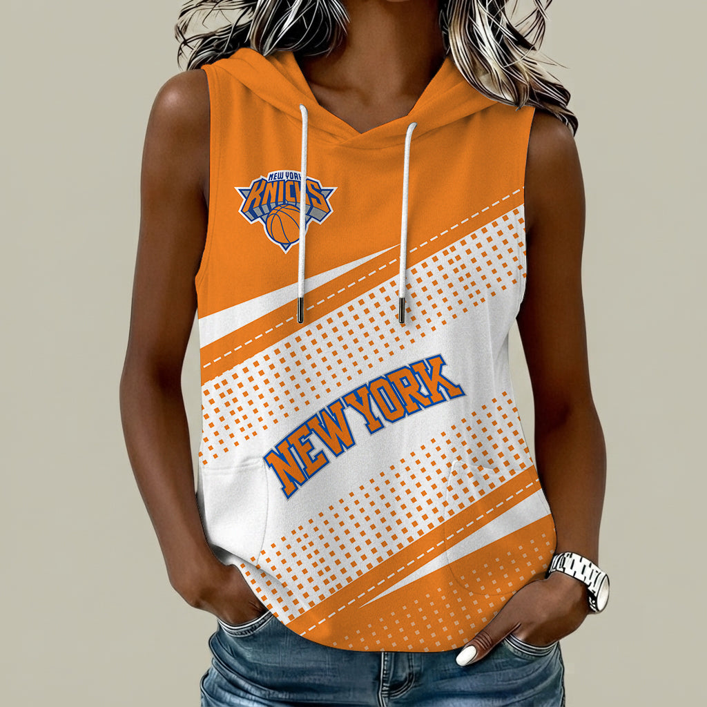 [HOT DEAL] NEW CUSTOMIZED NBA04 NYK NEW YORK KNICKS  WOMEN'S SLEEVELESS HOODED POCKET TANK TOP