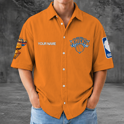 [HOT DEAL] NEW CUSTOMIZED NBA04 NYK NEW YORK KNICKS SEERSUCKER BUTTON SHIRT