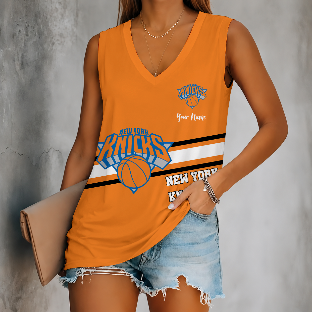 [HOT DEAL] NEW CUSTOMIZED NBA04 NYK NEW YORK KNICKS WOMEN'S V-NECK TANK TOP