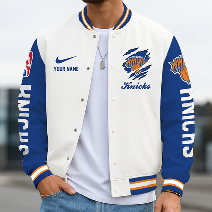 LIMITED EDITION - NEW CUSTOMIZED NBA04 NYK NY KNICKS BASEBALL JACKET, SATIN VARSITY JACKET