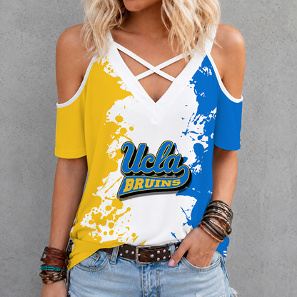 [FAN FAVORITE] NEW CUSTOMIZED NCAA MAM04 UCB UCLA BRUINS CRISS CROSS V-NECK TOP