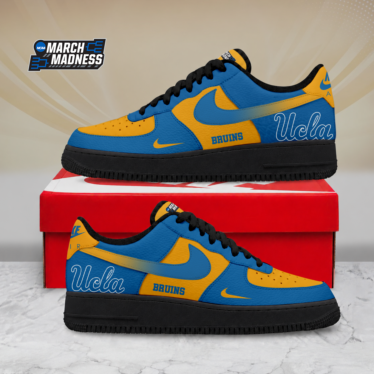 SPECIAL EDITION - NEW CUSTOMIZED NCAA MAM04 UCB UCLA BRUINS AF1 SHOES