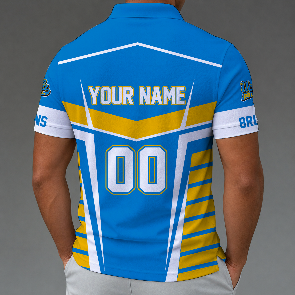 [FAN FAVORITE] NEW CUSTOMIZED NCAA MAM04 UCB UCLA BRUINS STRAPPY POLO SHIRT