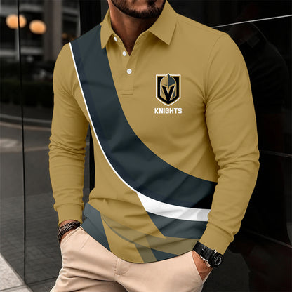 [SUPER SALE] NEW CUSTOMIZED NHL04 VGK VEGAS GOLDEN KNIGHTS MEN LONG SLEEVE POLO