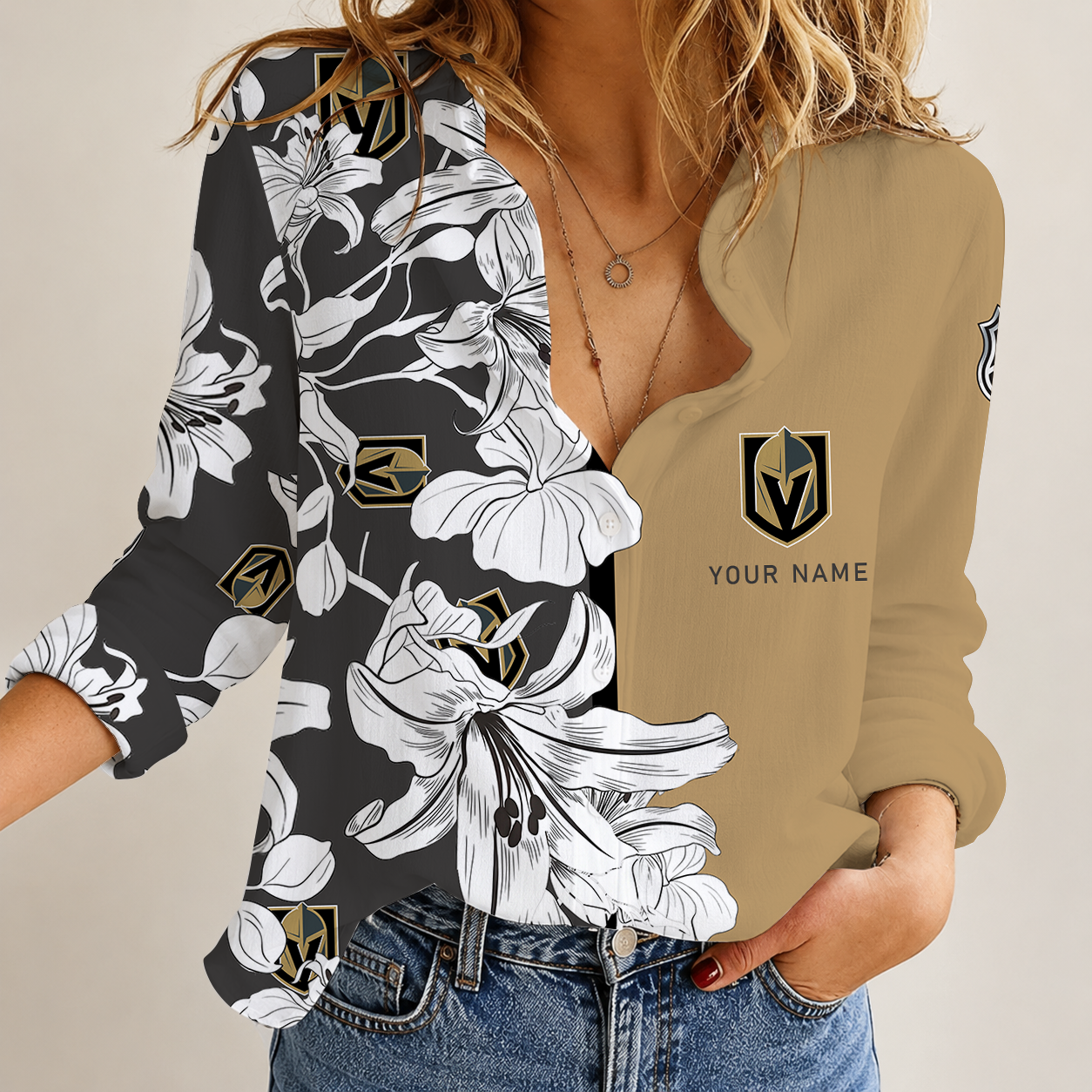 [SUPER SALE] NEW CUSTOMIZED NHL04 VGK VEGAS GOLDEN KNIGHTS WOMEN CASUAL SHIRT