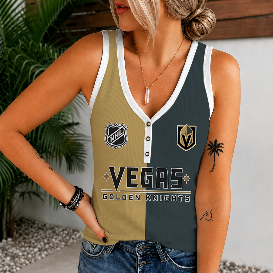 [SUPER SALE] NEW CUSTOMIZED NHL04 VGK VEGAS GOLDEN KNIGHTS WOMEN'S V-NECK TANK TOP