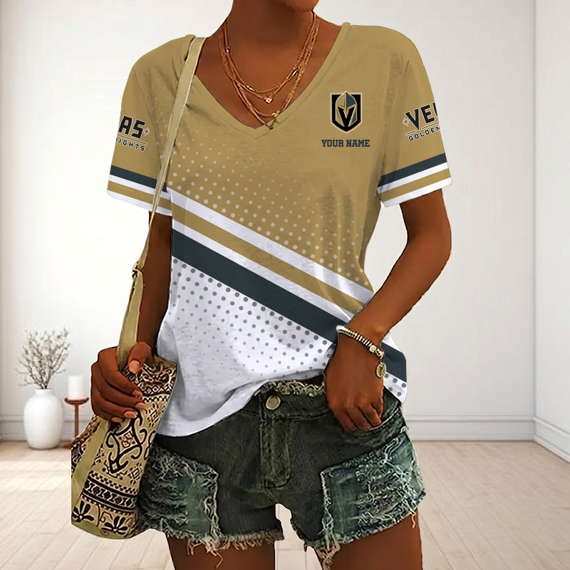 LIMITED EDITION - NEW CUSTOMIZED NHL04 VGK VEGAS GOLDEN KNIGHTS V-NECK FEMALE SHIRT
