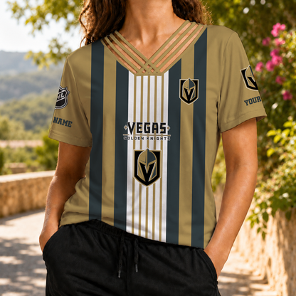 FINAL SALE - NEW CUSTOMIZED NHL04 VGK VEGAS GOLDEN KNIGHTS V-NECK SHIRT