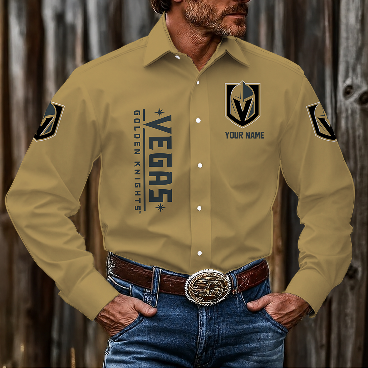 LIMITED EDITION - NEW CUSTOMIZED NHL04 VGK VEGAS GOLDEN KNIGHTS MEN'S LONG SLEEVE BUTTON-UP SHIRT