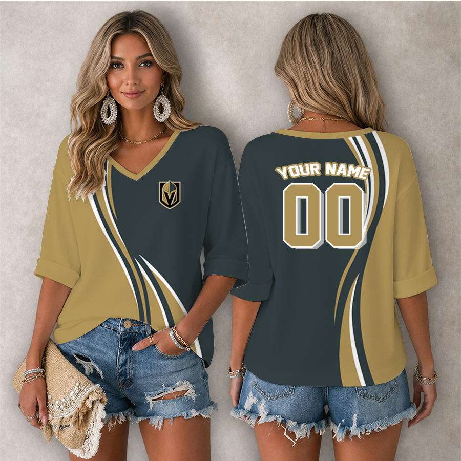 LIMITED EDITION - NEW CUSTOMIZED NHL04 VGK VEGAS GOLDEN KNIGHTS WOMEN'S HEART V-NECK LONG SLEEVE SHIRT