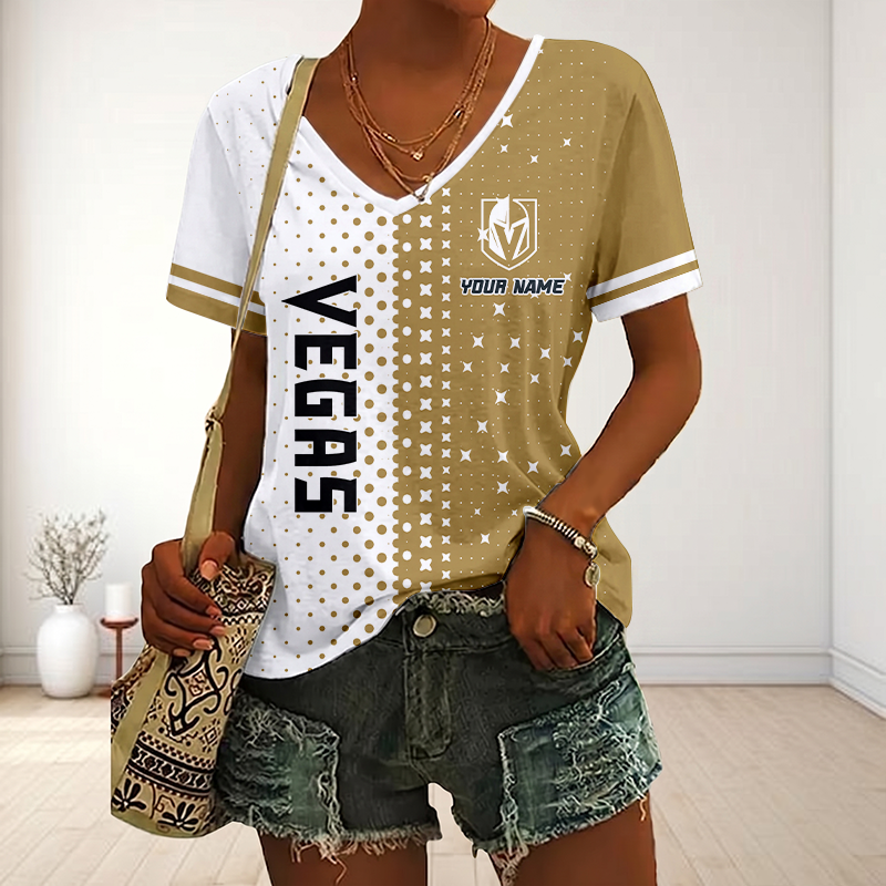LIMITED EDITION - NEW CUSTOMIZED NHL04 VGK VEGAS GOLDEN KNIGHTS V-NECK FEMALE SHIRT