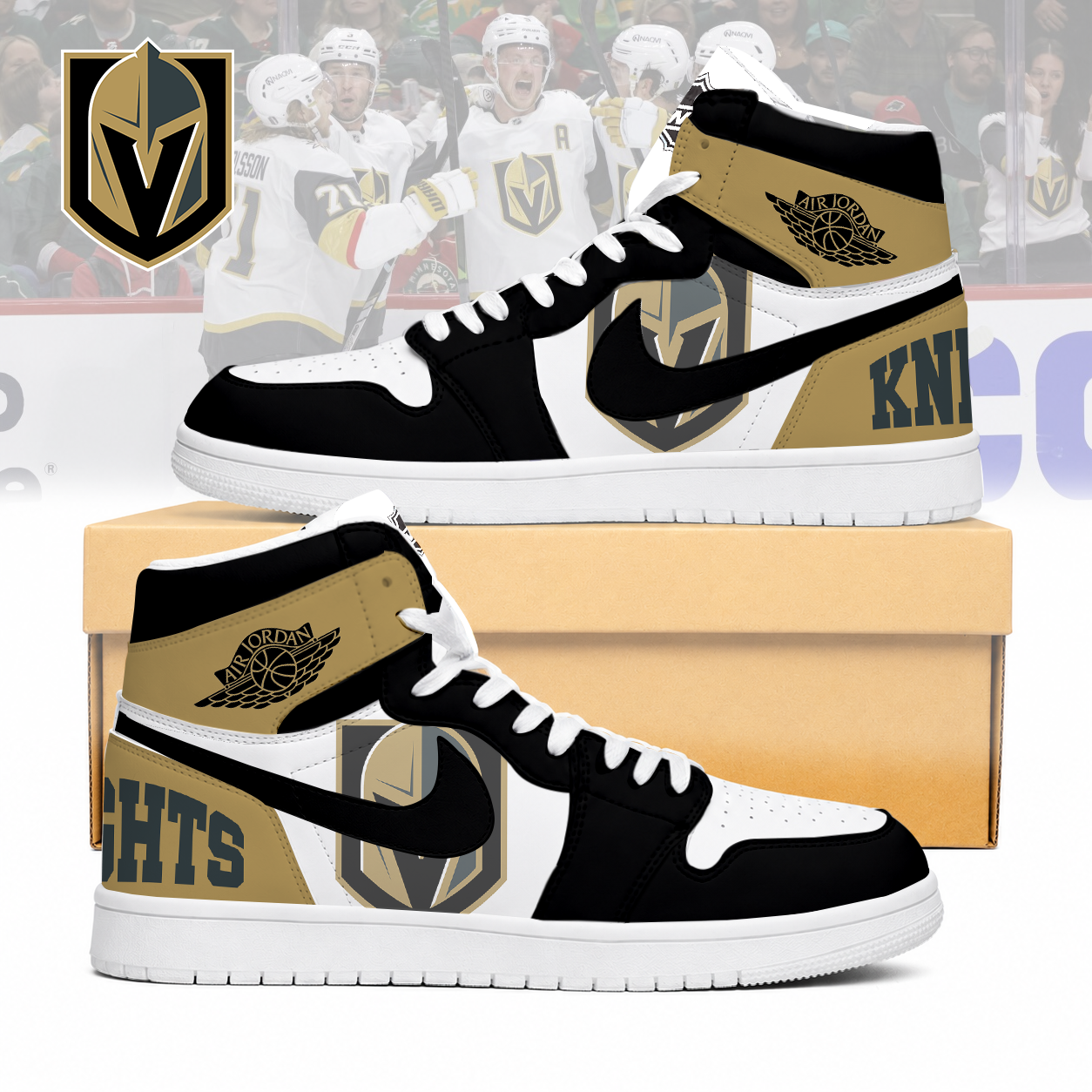 LIMITED EDITION - NEW CUSTOMIZED NHL04 VG KNIGHTS AIR JORDAN SNEAKERS