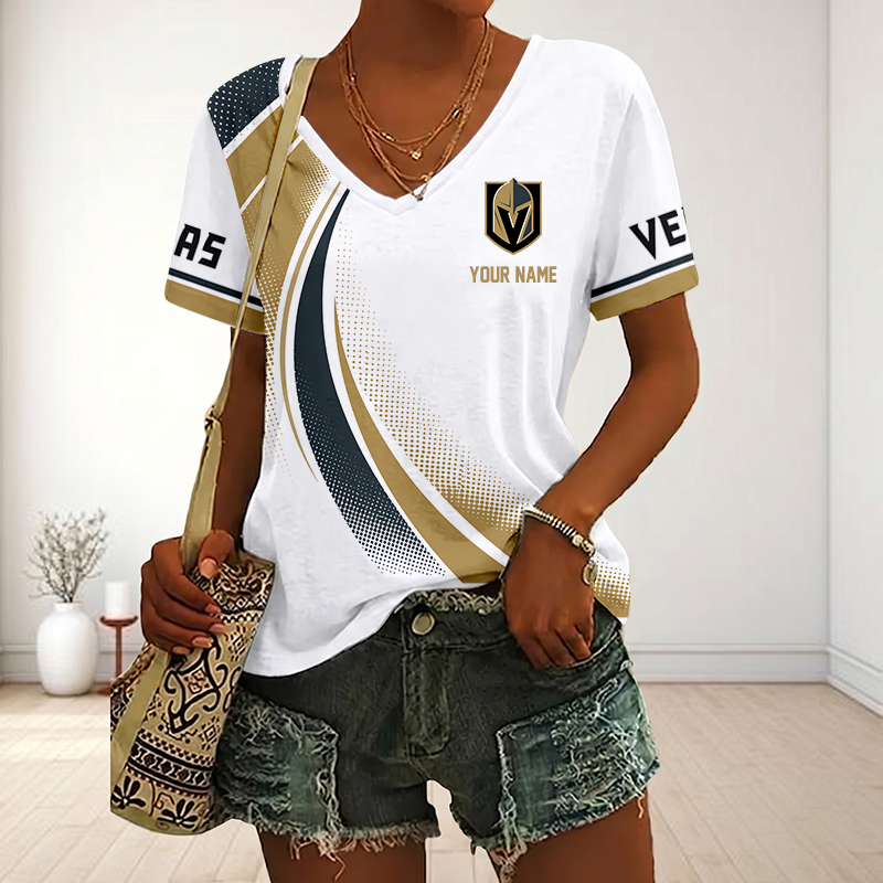 LIMITED EDITION - NEW CUSTOMIZED NHL04 VGK VEGAS GOLDEN KNIGHTS V-NECK FEMALE SHIRT