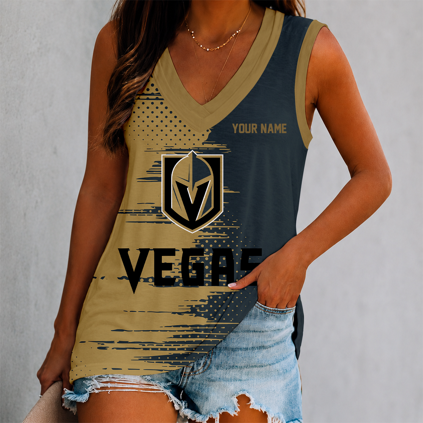 LIMITED EDITION - NEW CUSTOMIZED NHL04 VGK VEGAS GOLDEN KNIGHTS WOMEN'S V-NECK TANK TOP