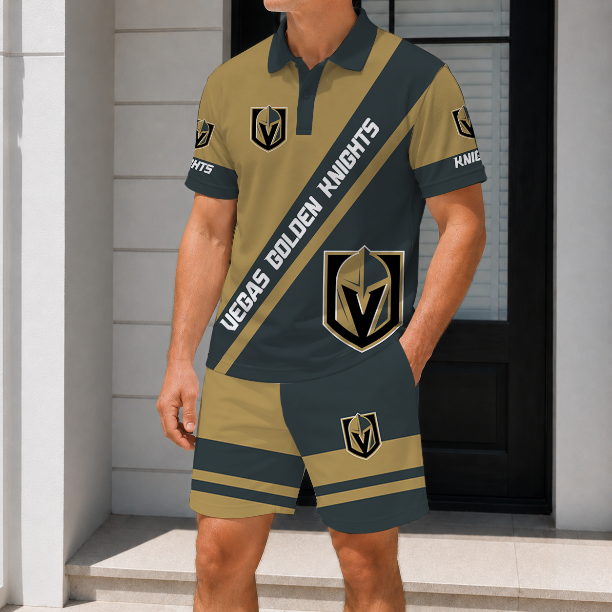 LIMITED EDITION - NEW CUSTOMIZED NHL04 VGK VEGAS GOLDEN KNIGHTS POLO & SHORT PANTS SET