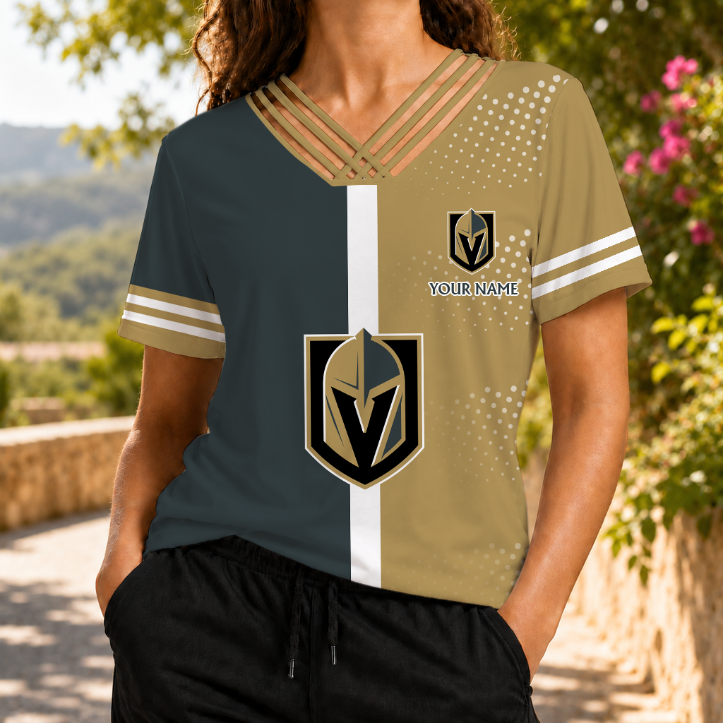 ELITE EDITION - NEW CUSTOMIZED NHL04 VGK VEGAS GOLDEN KNIGHTS V-NECK SHIRT